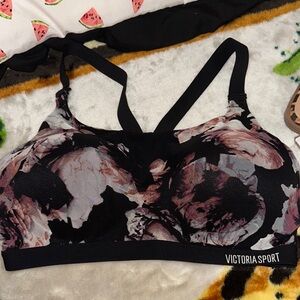 Victoria's Secret Black and Pink Floral Sports Bra